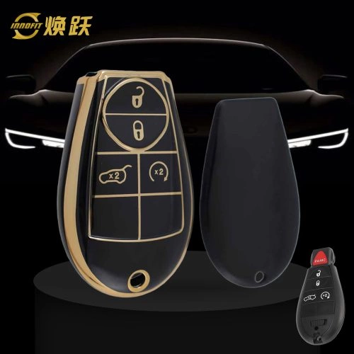 JEC9T1-Black-Gold Plating- Car Key Cover For Jeep Dodge Chrysler