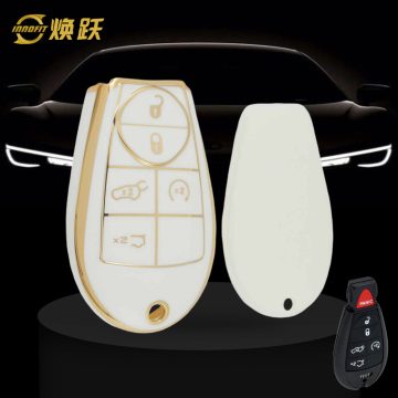 JEC8T1-White-Gold Plating- Car Key Cover For Jeep Dodge Chrysler