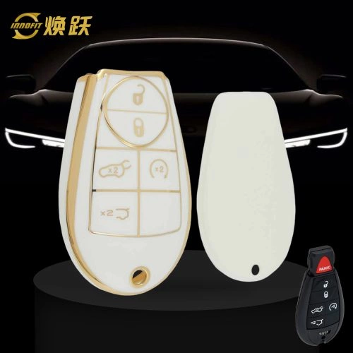 JEC8T1-White-Gold Plating- Car Key Cover For Jeep Dodge Chrysler