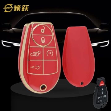 JEC8T1-Red-Gold Plating- Car Key Cover For Jeep Dodge Chrysler