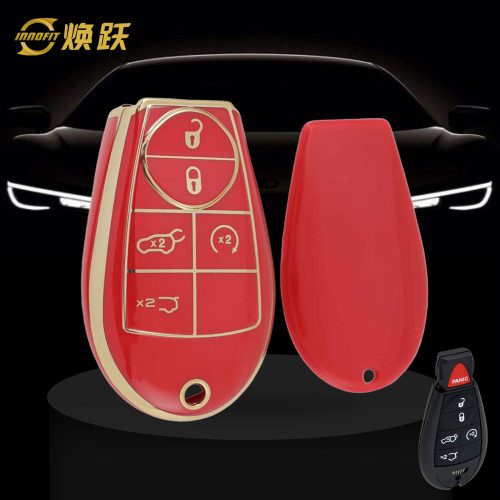 JEC8T1-Red-Gold Plating- Car Key Cover For Jeep Dodge Chrysler