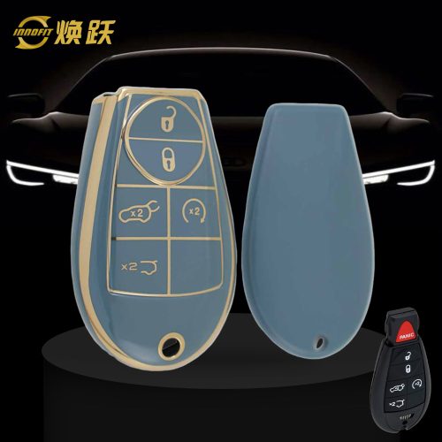 JEC8T1-Granny Grey-Gold Plating- Car Key Cover For Jeep Dodge Chrysler