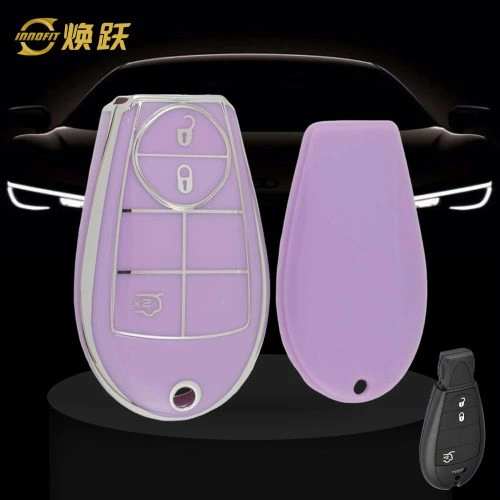 JEC5T1-Púrpura-Plateado de plata- Cubierta de la llave del coche para Jeep Dodge Chrysler