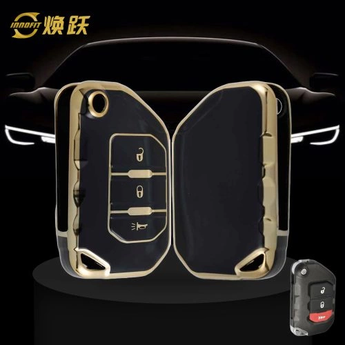 JED2T1-Black-Gold Plating- Car Key Cover For Jeep