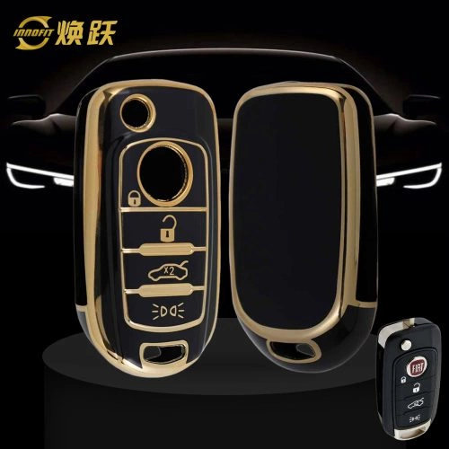 FIB2T1-Black-Gold Plating- Car Key Cover For Fiat