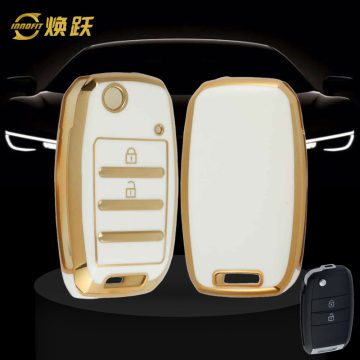 KIE3T1-White-Gold Plating- Car Key Cover For Kia