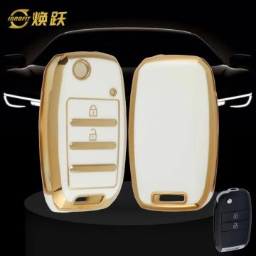 KIE3T1-White-Gold Plating- Car Key Cover For Kia
