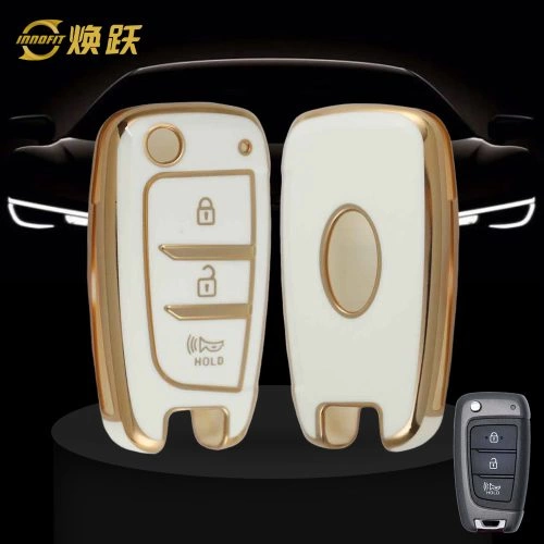 HYB2T1-White-Gold Plating- Car Key Cover For Hyundai