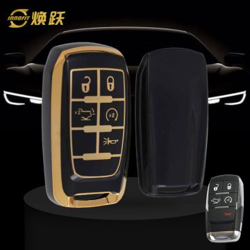 JEE5T1-Black-Gold Plating- Car Key Cover For Jeep Dodge