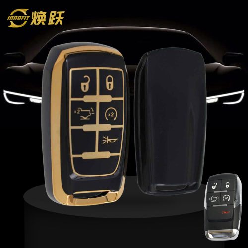 JEE5T1-Black-Gold Plating- Car Key Cover For Jeep Dodge