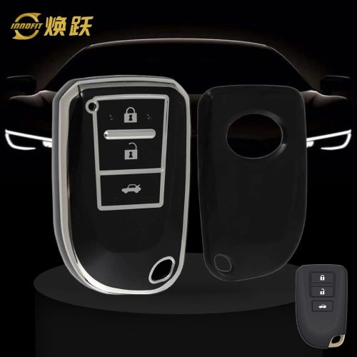 TOI1T1-Black-Silver Plating- Car Key Cover For Toyota