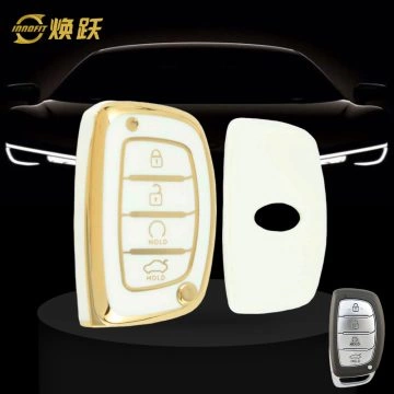 HYD4T1-White-Gold Plating- Car Key Cover For Hyundai