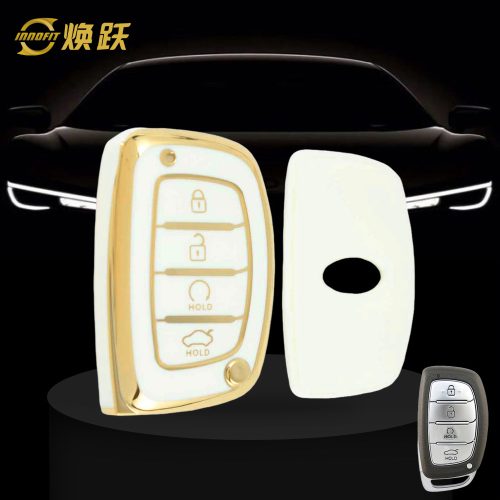 HYD4T1-White-Gold Plating- Car Key Cover For Hyundai