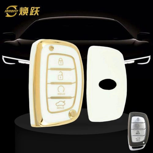 HYD4T1-Blanco-Dorado- Cubierta de la llave del coche para Hyundai