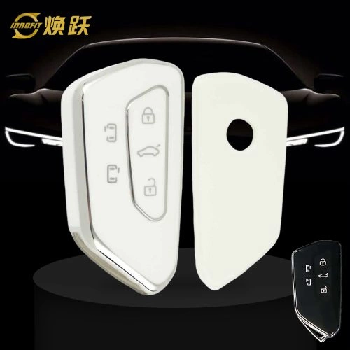 VOC3T1-White-Silver Plating- Car Key Cover For Volkswagen skoda