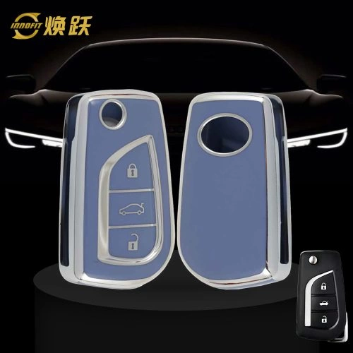 TOA1T1-Light Blue-Silver Plating- Car Key Cover For Toyota