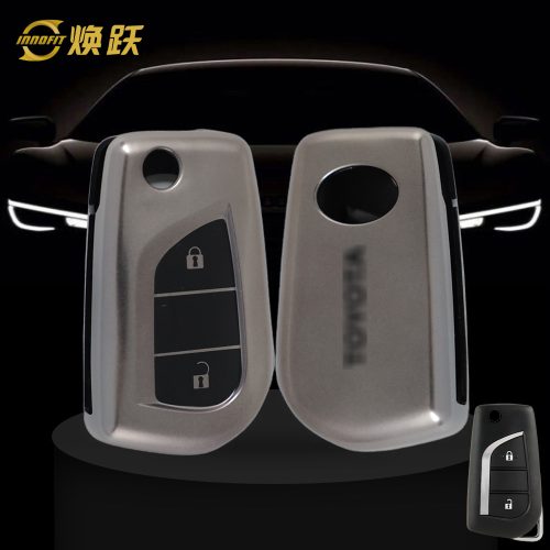 TOA2T1-Black-Metal Gray Plating- Car Key Cover For Toyota
