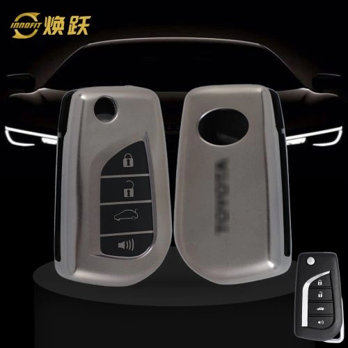 TOA3T1-Black-Metal Gray Plating- Car Key Cover For Toyota