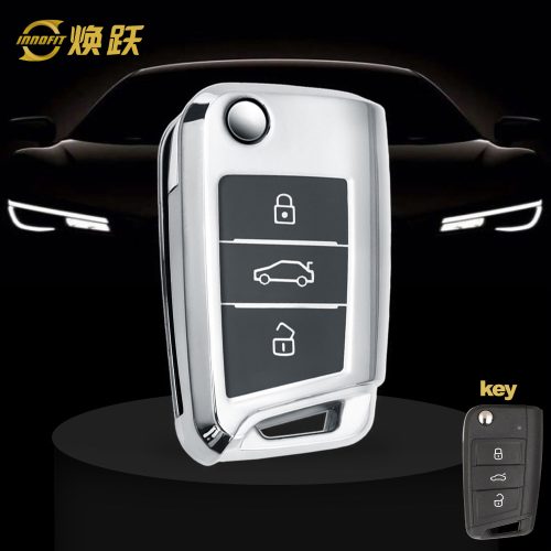 VOA1T1-Black Glue Style-Silver Plating- Car Key Cover For Volkswagen