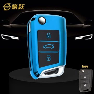 VOA1T1-Black Glue Style-Blue Plating- Car Key Cover For Volkswagen