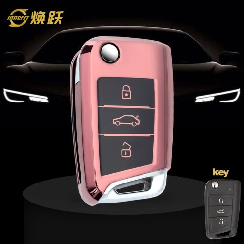 VOA1T1-Black Glue Style-Rose Gold Plating- Car Key Cover For Volkswagen