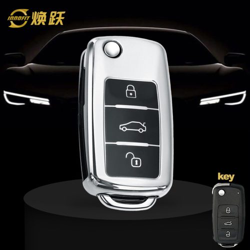 VOB1T1-Black Glue Style-Silver Plating- Car Key Cover For Volkswagen