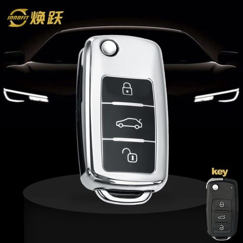 VOB1T1-Black Glue Style-Silver Plating- Car Key Cover For Volkswagen