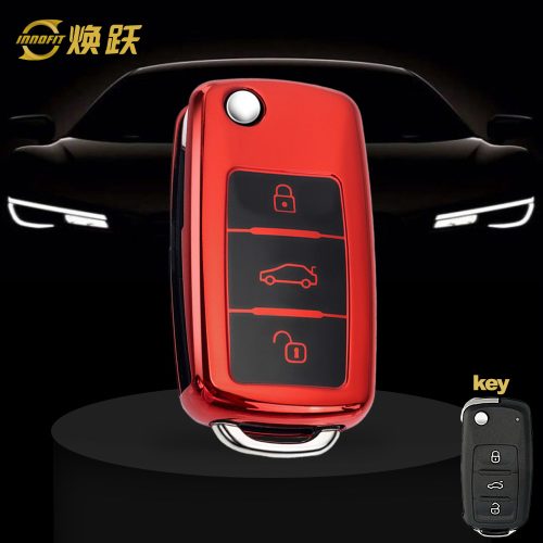 VOB1T1-Black Glue Style-Red Plating- Car Key Cover For Volkswagen