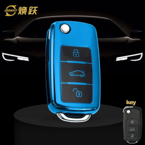 VOB1T1-Black Glue Style-Blue Plating- Car Key Cover For Volkswagen