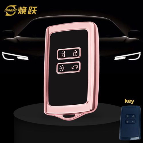 REA1T1-Black Glue Style-Rose Gold Plating- Car Key Cover For Renault
