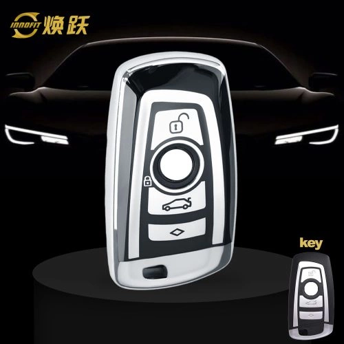 BMC1T1-Black Glue Style-Silver Plating- Car Key Cover For BMW