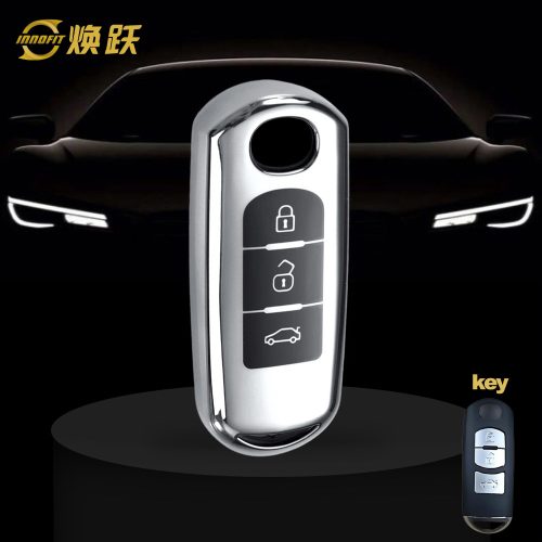MAB1T1-Black Glue Style-Silver Plating- Car Key Cover For Mazda