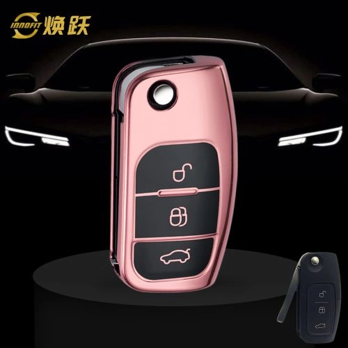 FOE1T1-Black Glue Style-Rose Gold Plating- Car Key Cover For Ford