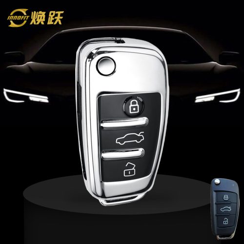 AUD1T1-Black Glue Style-Silver Plating- Car Key Cover For Audi