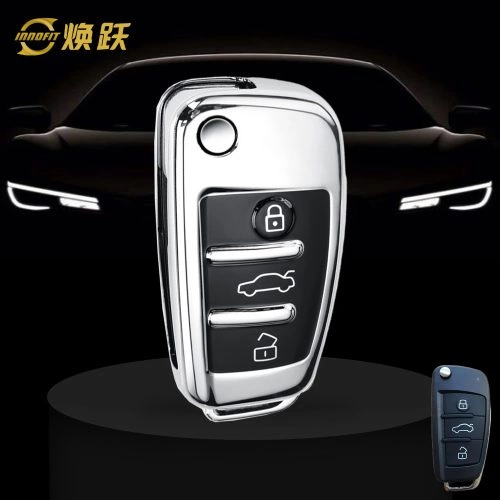 AUD1T1-Black Glue Style-Silver Plating- Car Key Cover For Audi