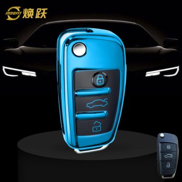 AUD1T1-Black Glue Style-Blue Plating- Car Key Cover For Audi
