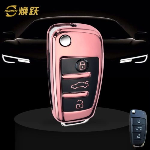 AUD1T1-Black Glue Style-Rose Gold Plating- Car Key Cover For Audi
