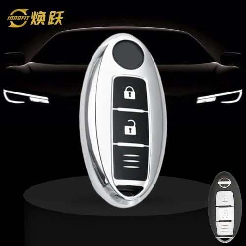 NIB1T1-Black Glue Style-Silver Plating- Car Key Cover For Nissan
