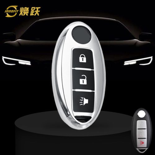 NIB2T1-Black Glue Style-Silver Plating- Car Key Cover For Nissan