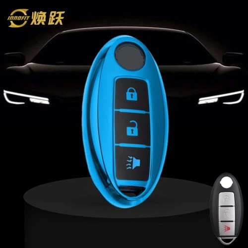 NIB2T1-Black Glue Style-Blue Plating- Car Key Cover For Nissan