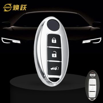 NIB3T1-Black Glue Style-Silver Plating- Car Key Cover For Nissan