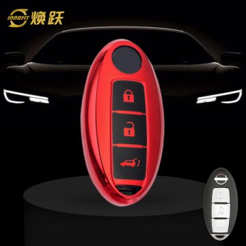 NIB3T1-Black Glue Style-Red Plating- Car Key Cover For Nissan