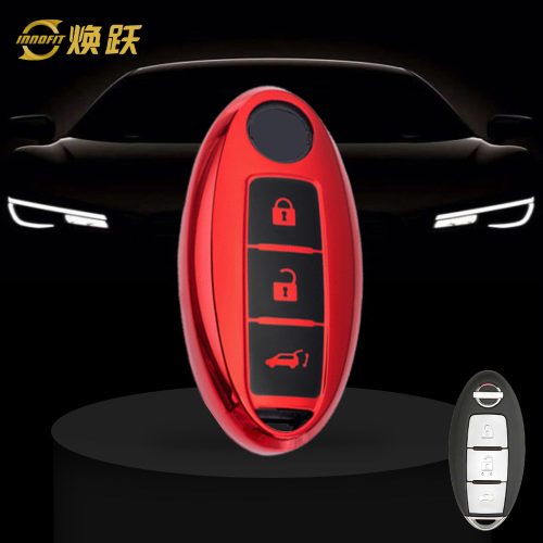 NIB3T1-Black Glue Style-Red Plating- Car Key Cover For Nissan