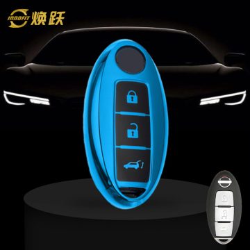 NIB3T1-Black Glue Style-Blue Plating- Car Key Cover For Nissan
