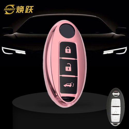 NIB3T1-Black Glue Style-Rose Gold Plating- Car Key Cover For Nissan