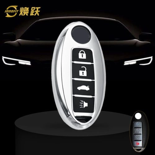 NIB5T1-Black Glue Style-Silver Plating- Car Key Cover For Nissan