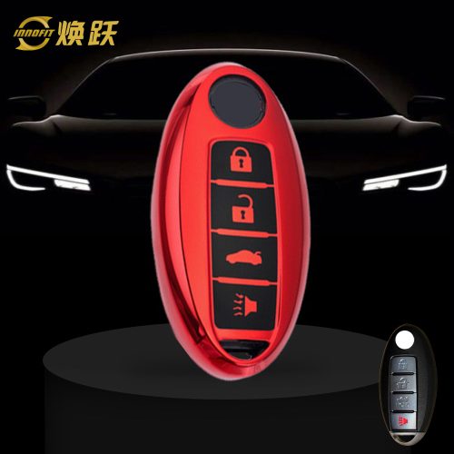NIB5T1-Black Glue Style-Red Plating- Car Key Cover For Nissan