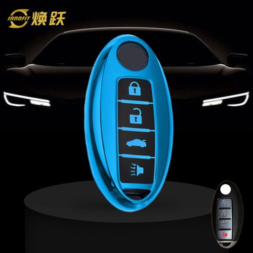 NIB5T1-Black Glue Style-Blue Plating- Car Key Cover For Nissan