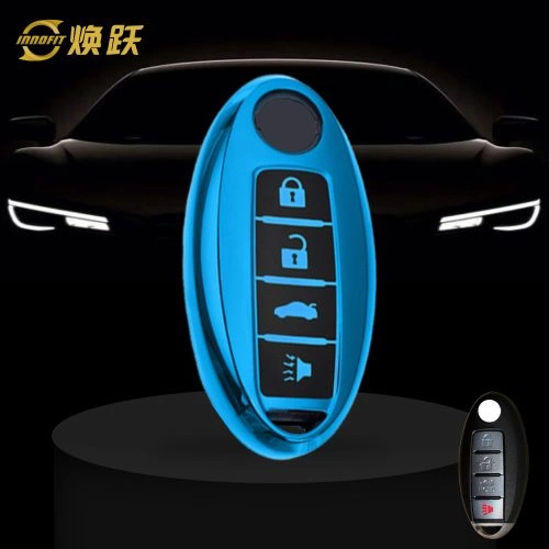 NIB5T1-Black Glue Style-Blue Plating- Car Key Cover For Nissan