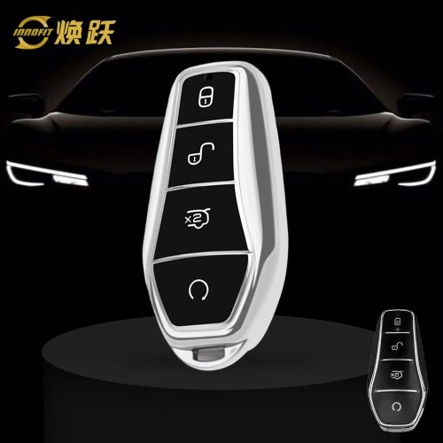 BYD1T1-Black Glue Style-Silver Plating- Car Key Cover For BYD